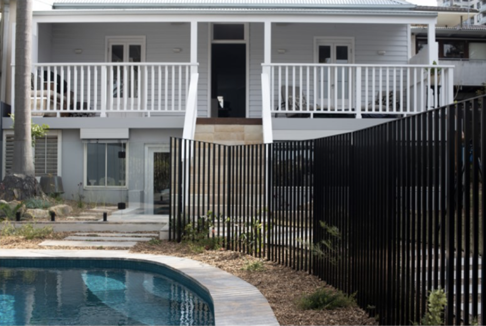 Heritage house and elevated deck with new aluminium pool fencing