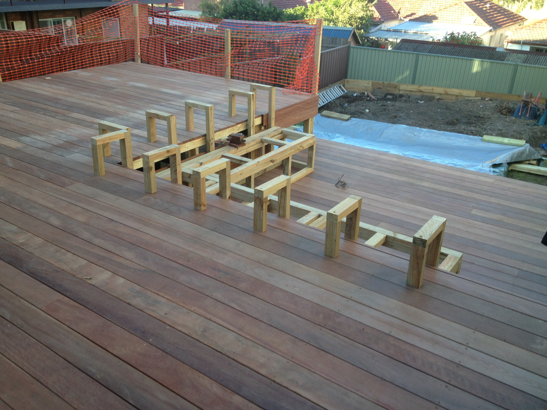 During construction - hardwood deck and steps taking shape at the Kingsford property