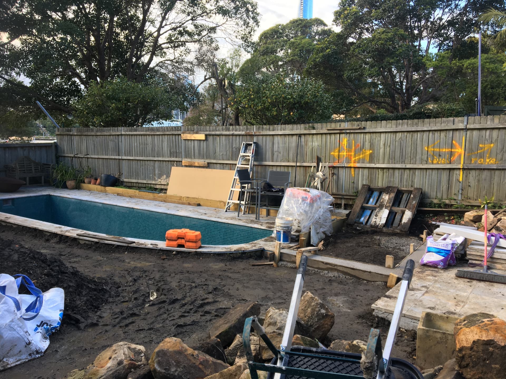 Before - works along the boundary fence beside the existing pool