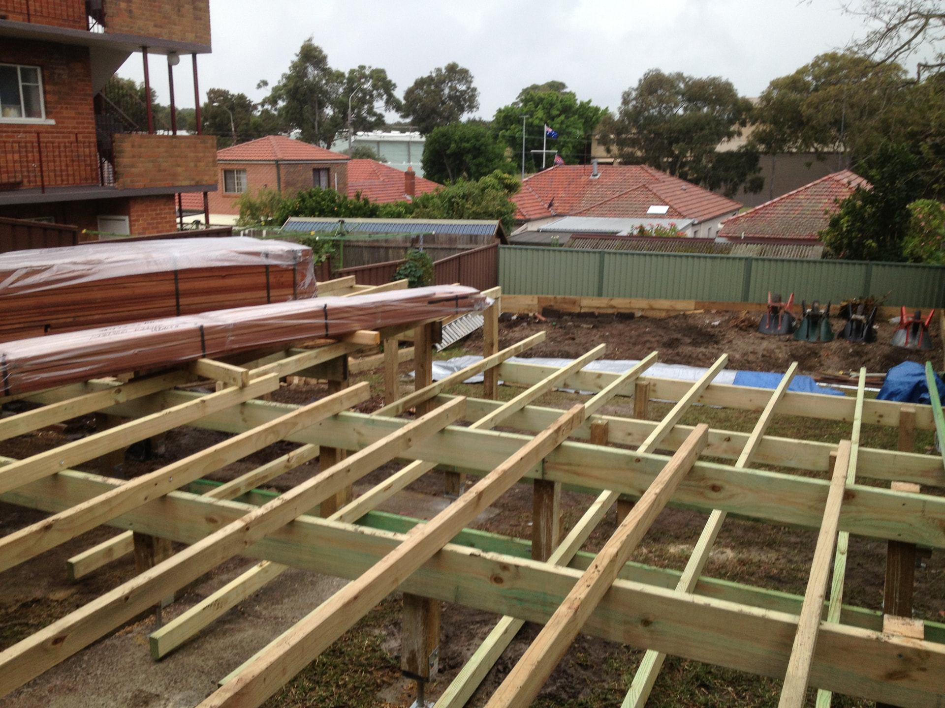 Before - timber deck subframe under construction in the Kingsford backyard
