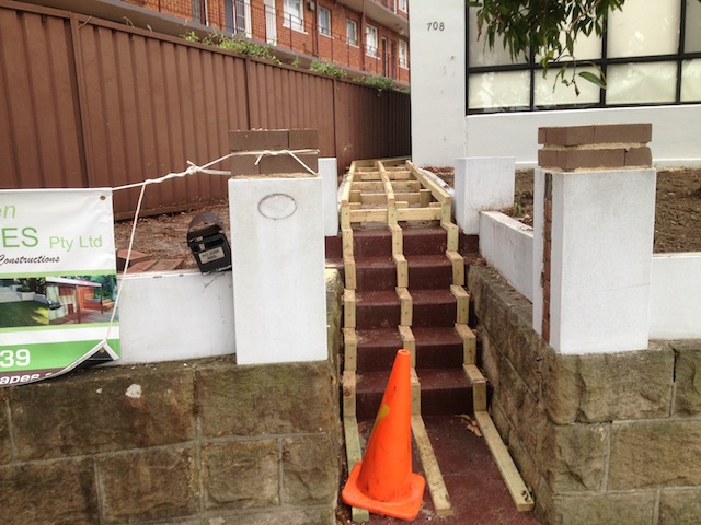 Before - front-entry timber steps under construction in Kingsford