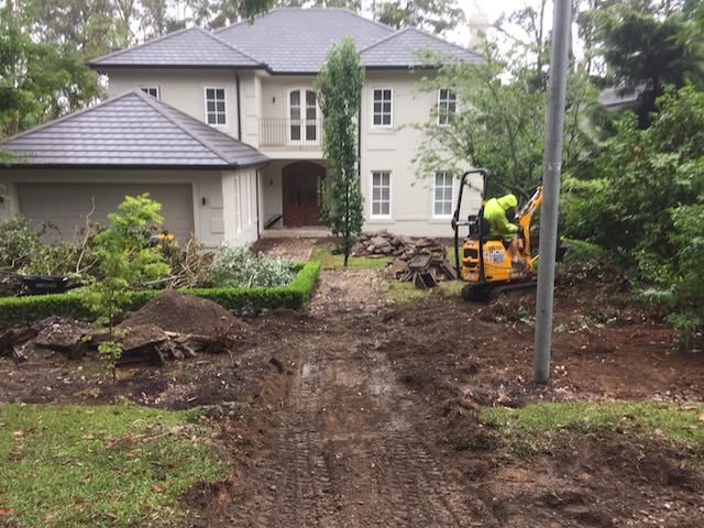 The Warrawee front garden during excavation and site preparation before the renovation