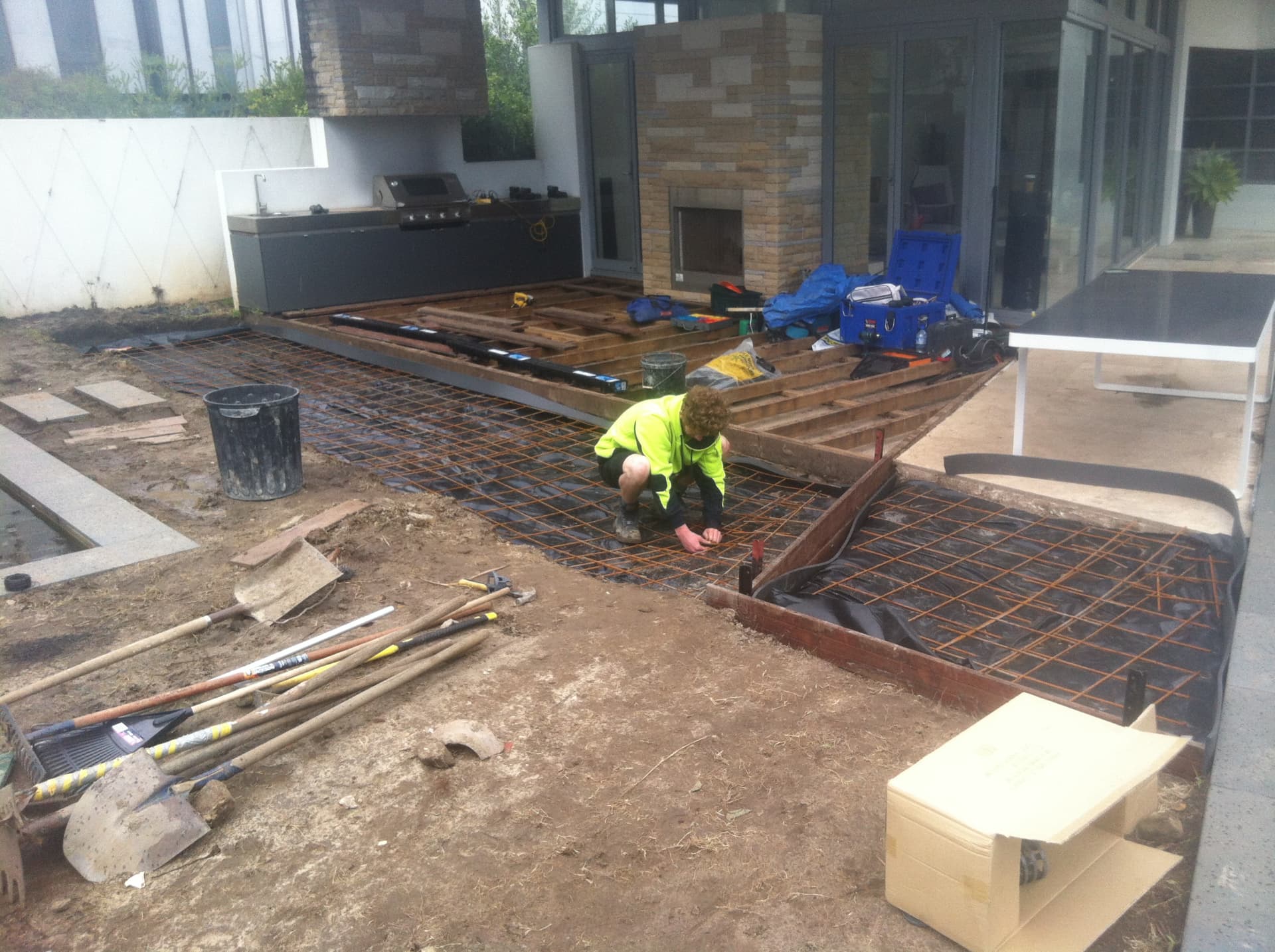 Before - deck framing and steel reinforcement during construction at Dover Heights
