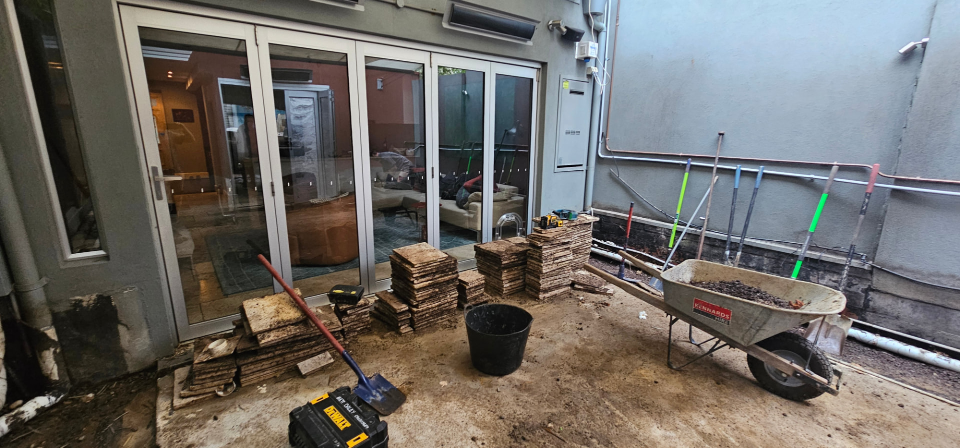 During construction - courtyard paving works in progress at the Darlinghurst property