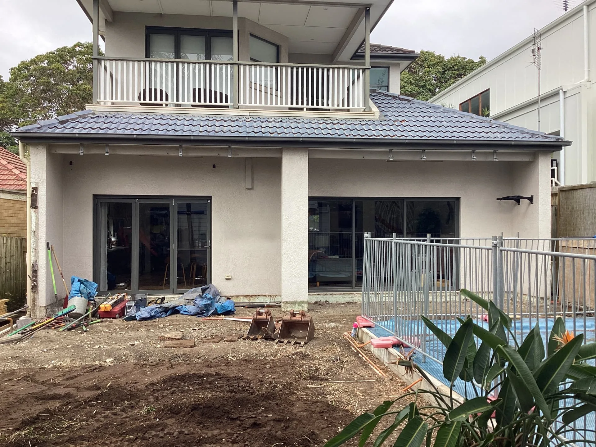 During construction - the Freshwater yard stripped back with the pool fenced off